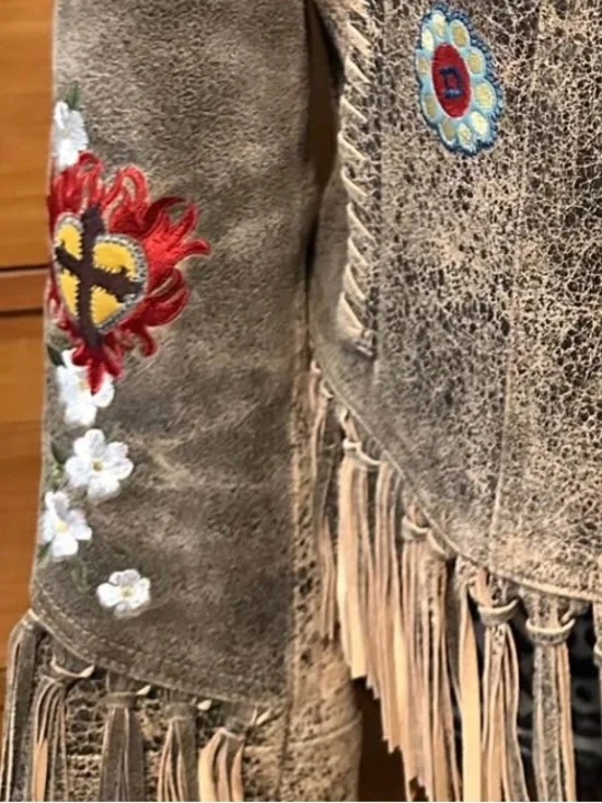 Rare Double D Ranch leather fringe jacket embroidered statue of Liberty eagle M - Picture 15 of 16